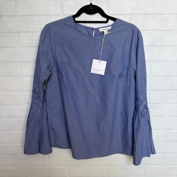 beachlunchlounge Tops - BeachLunchLounge NWT Blue White Pinstripe Long Bell Sleeve Cotton Top sz M